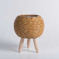 Vintage Imitation Rattan Woven Flower Shelf Handmade Storage Basket with Wooden Legs Plant Pot Stand Holder Easy Install ,E. 