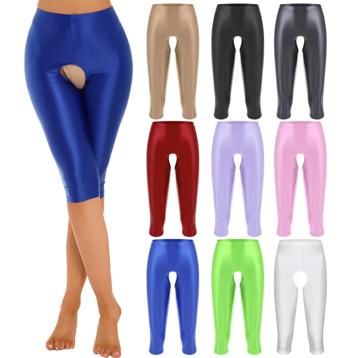 Womens%20Glossy%20Open%20Crotch%20Shorts%20Stretchy%20Smooth%20Elastic%20Waistband%20Leggings%20Slim%20Fit%20Short%20Pants%20Oil%20Shiny%20Boxer%20Shorts%20Panties%20-%20Image%202