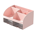 Desk Organiser-Office Organiser with 6 Compartments and 2 Small Drawers, Desk Storage Box for Pen Holders, Remote Pink. 