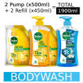 Dettol Body Wash and Shower Gel for Women and Men, Cool - 950ml Combo | 500ml Pump + 450ml Refill | Soap-Free Bodywash | 12h Odour Protection. 