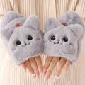 Winter Rabbit Knit Mittens Plush Fingerless Gloves Flip Half Finger Driving Glove Winter Warm Thick Gloves for Women Girl. 