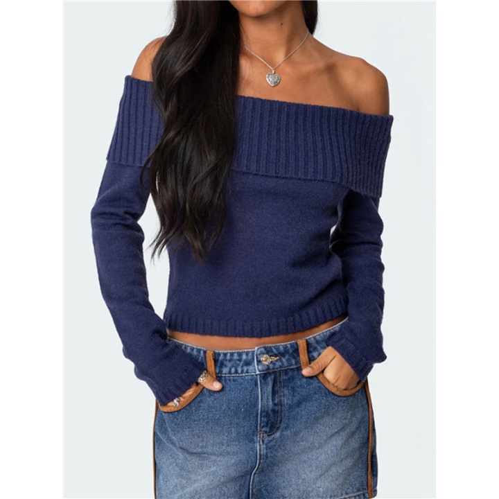 Off%20the%20Shoulder%20Sweater%20for%20Women%202025%20Fall%20Fashion%20Cute%20Long%20Sleeve%20Tops%20Winter%20Ribbed%20Pullover%20Knit%20Outfits%20Dark%20Blue%20S%20-%20Image%204