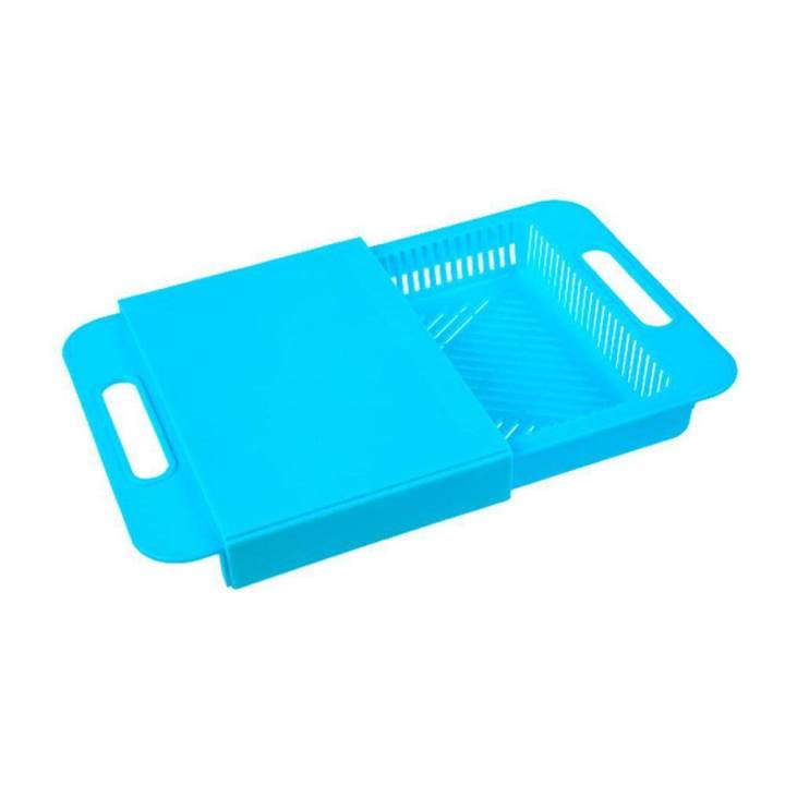 Over The Sink Cutting Board Colander Multifunctional Basket With Cutting BoardGreen