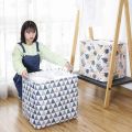 100L Capacity Cube Durable Quality Cotton Linen with PE Waterproof Coating Coating Laundry Basket Bag with Handles and Cover. 