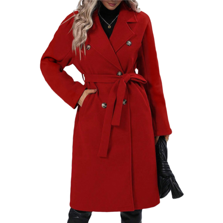 Women's Wool Pea Coat Red L