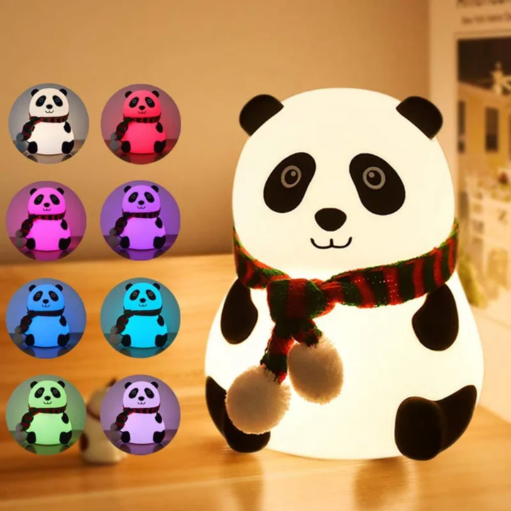 USB Rechargeable 7 Color Changing Panda Night Light Tap Control Nursery ...