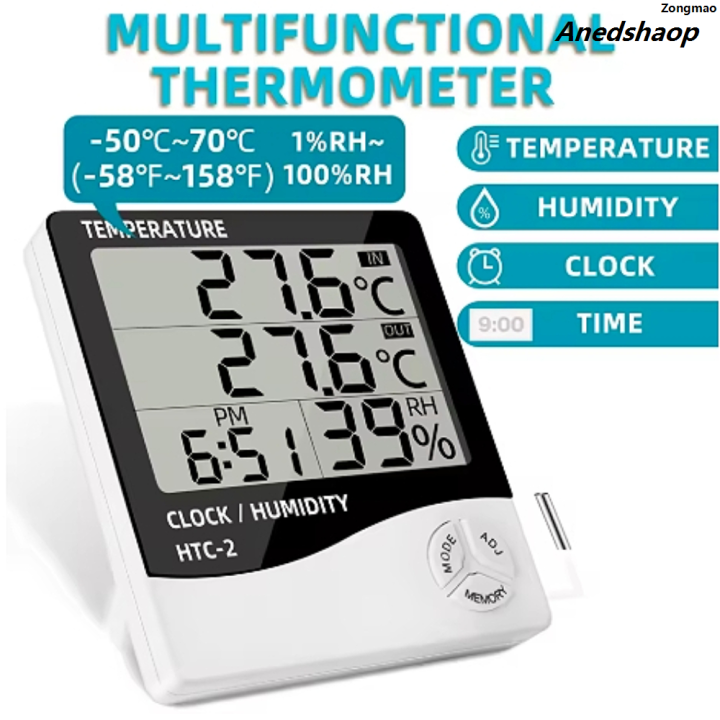 Zongmao【2025 Version】 3 in 1 Temperature Sensor Thermometer At Home Hygrometer Clock 3.7 Luxury Inch Digital Wire Indoor Moisture Meter Tools Wether Station