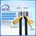4 in 1 Fast Charging Cable (Type C/USB A/Lightning) Dual Type C PD 27W 65W Nylon Braided Cable | Flat Braided i-Phone Charging Cable with Velcro Multi Charging Cable Combo Type C/USB-A Ports. 