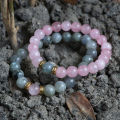 Real Rose Quartz & Labradorite Stone Couple Bracelet. 
