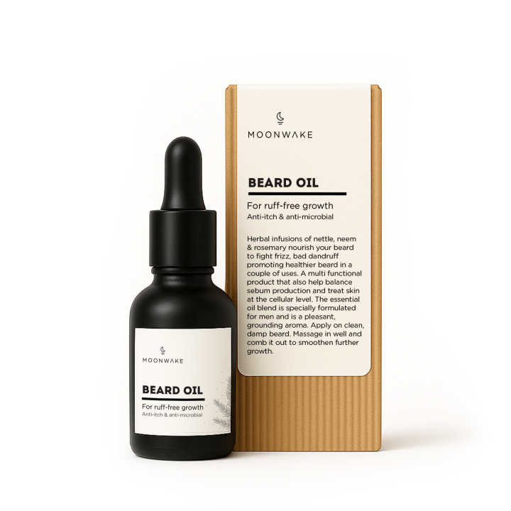 Moonwake Beard Oil - Beard Oil for Ruff Free Growth with Neem, Nettle & Rosemary Extracts - 15ml