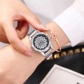 Luxury 360° Rotation Dial Fashion Starry Mesh Magnetic Buckle Casual Mesh Steel Strap Rhinestone Watches. 