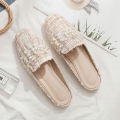 43 Large Size Foreign Trade Lazy Pearl Baotou Half Slippers Women's Flat Outer Wear Fashionable Casual Bow Sandals for Women. 