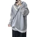 Knitted Vest Men's Spring and Autumn Korean-style Trendy V-neck Sweater Vest Outer Wear ins Hong Kong Style College Loose Lazy Jacket. 