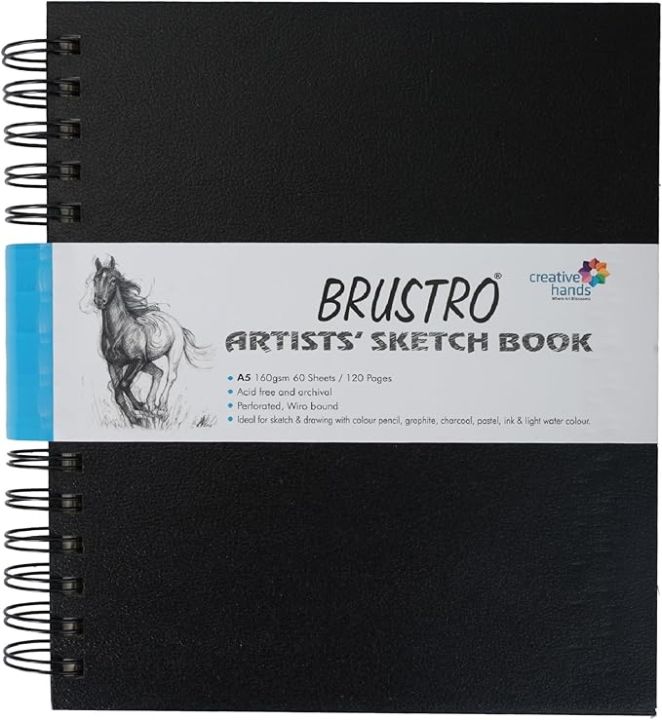 BRUSTRO Artists Wiro Bound Sketch Book | Spiral | A5 Size | 120 Pages ...