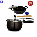 DeviDayal Induction Base Hard Anodised Inner Lid 5 Liter Pressure Cooker Combo With  Induction Base Classic Heavy Gauge Non Stick Kadai 2 Liter. 