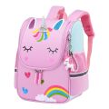Cute Cartoon Unicorn Rainbow Design Lightweight Waterproof Pink School Bag for Girls. 
