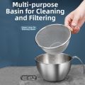 2Pcs/set sturdy Fine Mesh Stainless Steel Colander Large Capacity with Handle Drain Basket Measuring Scale Durable Scale Measuring Cup Vegetable Washing Basin. 