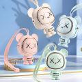 Space Bear Fan Hanging Neck Fan Mini Portable Small Fan Cartoon Mute Leafless USB Charging. 