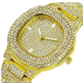 Fashionable Golden Quartz Iced Watch For Unisex. 