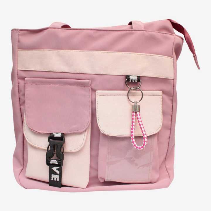Pink Shopping Bag Eco-Friendly Cotton Tote Bag Women's Fashion Handbag Pink Color