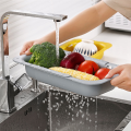 Over the Sink Colander Strainer Basket - Wash Vegetables and Fruits, Drain Cooked Pasta and Dry Dishes - Extendable Easy Install Easy to Use. 