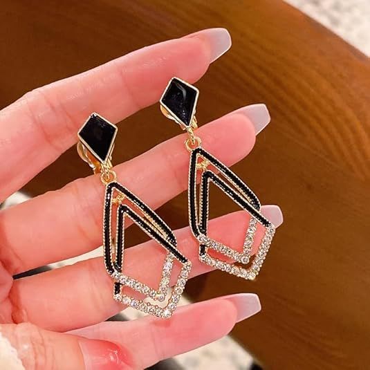 1%20Pair%20Simple%20&%20Elegant%20Korean%20Style%20Earrings%20-%20Geometric%20Black%20Double%20Rectangle%20Drop%20Earrings%20With%20Diamond%20Sparks%20-%20Party%20Wear%20&%20Professional%20Wear%20Earring%20For%20Women%20,%20Girls%20&%20Teens%20-%20Image%202