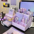 Cute Plastic Desktop Organizer Kawaii Nine Grids Cosmetic Makeup Organizer Drawer-type Office Supplies Storage Box Women Girl. 