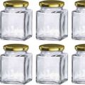 MM 5 Piece Glass Jars / Jar 300 ml with Golden Lid Anti-Leak Jar with Metal Lid Container/Containers. 