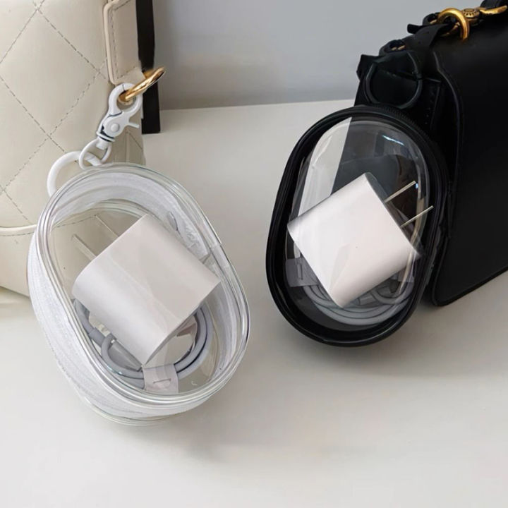 New Black PVC Transparent Cosmetic Bags Jewelry Organizer Portable Data Cable Earphone Coin Charger Storage Pouches Fayshow