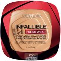 L'Oreal Paris Infallible 24 H Fresh Wear Foundation In A Powder 250 Radiant Stand Sable Radieux With Free Lipliner By Genuine Collection. 