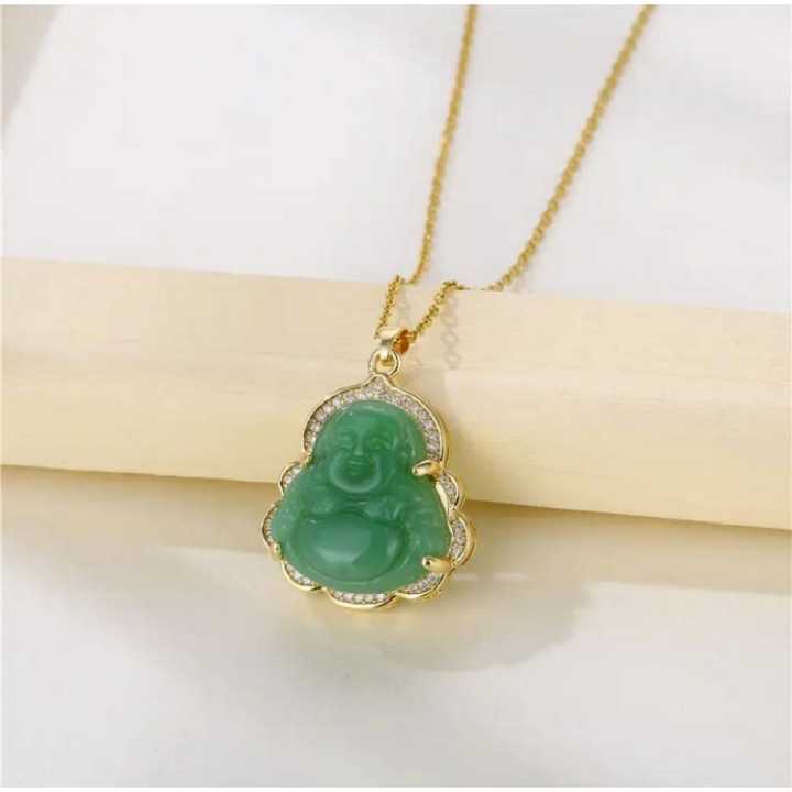 Masala Beads Stainless Steel Jade Laughing Buddha Pendant Necklace For Women - Fashion | Pendant | Necklace For Women |