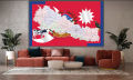 New Nepal Map With National Animal And National Flag With One Pec Design For Wall Decoration. 