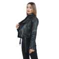 Black Color Leather Front/Side Zipper Belt Design Full Sleeves Jacket For Women. 