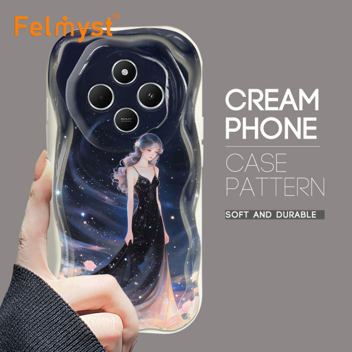 FELMYST%20for%20Redmi%2014C%20Back%20Cover%20Starry%20Sky%20Black%20Skirt%20Girl%20Cream%20Texture%20Wavy%20Edge%20Soft%20Silicone%20Phone%20Case%20-%20Image%202