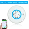 Smart Wireless WIFI+APP Fire Smoke & Temperature Sensor Wireless Smoke Temperature Detector Home Security Alarm System. 