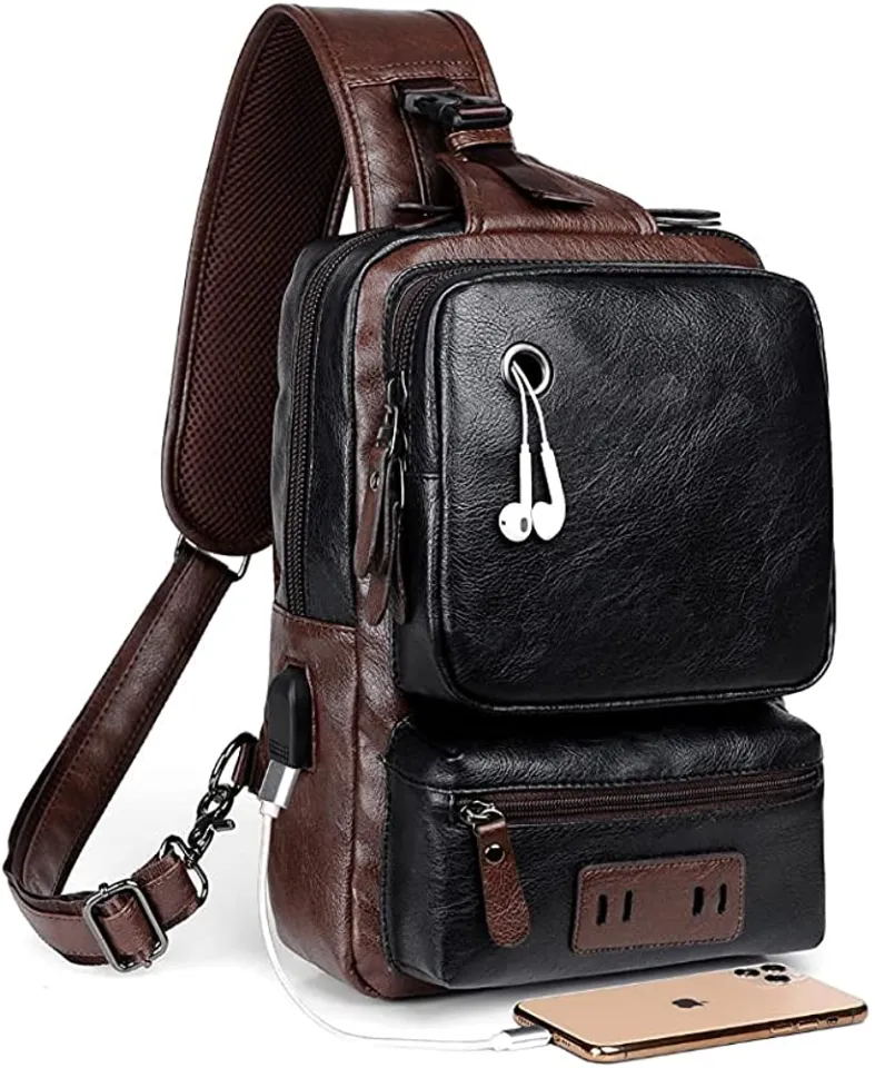 Chest Bag New 2023 Sling Crossbody Backpack Shoulder Bag for Men PU Leather Sling Backpack Cycling USB Charger port Daraz .np