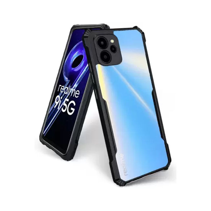 Realme 9i 5G - Transparent Hybrid Hard PC Back TPU Bumper Impact Resistant Case (Black, Transparent)