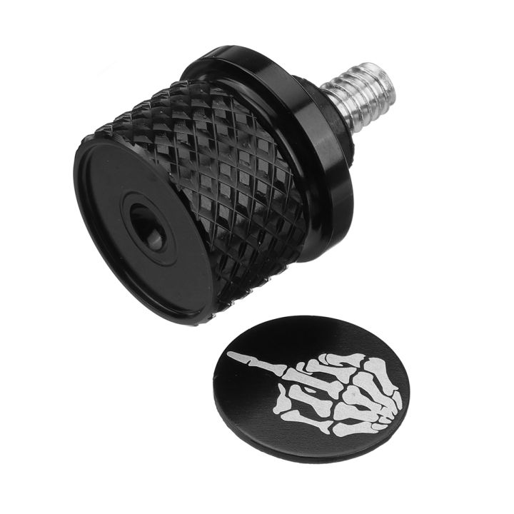 Road King Accessories Harley Davidson Seat Bolt Goldfire Motorcycle Seat Screw Accessories,Chrome 3D Skull Black Eyes 1/4 Seat Thumb Bolts Screw Knob Compatible With 1996-2016 Harley Sportster Touring Road King Dyna Fatbob