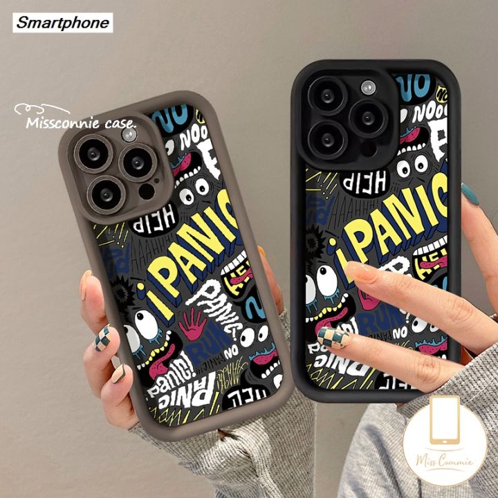 Smartphone MissConnie Graffiti Little Monster Panic Demons Cute Ghost Case Compatible For IPhone 7Plus 11 13 Original 12 15 14 Pro Max XR XS X MAX 7 15 6S 6 8 Plus SE 2020 Couples Angel Eyes Soft Shockproof Case
