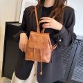 Portable PU PU Backpack Small Pack Brown Solid Color Shoulder Bag Solid Color Handbag Retro Backpack Outdoor. 