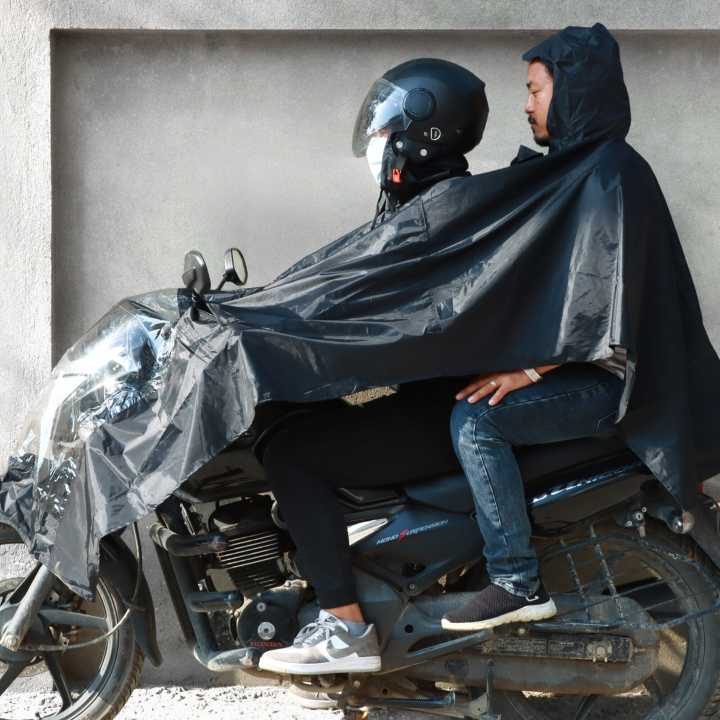 Black Polyester Bike/Scooter Water Proof Solid Rain Coat with Bag For Men | Rain Protection Double Rain Coat For Bike