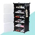 6 Layer Plastic Shoe Rack Cabinet Storage Organizer With 3 Doors (Color May Vary). 