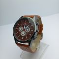 Fashion Leather Belt Watch For Men | Round Decorative Brown Dial Brown Leather Belt Quartz Moment Wrist Watch For Men. 
