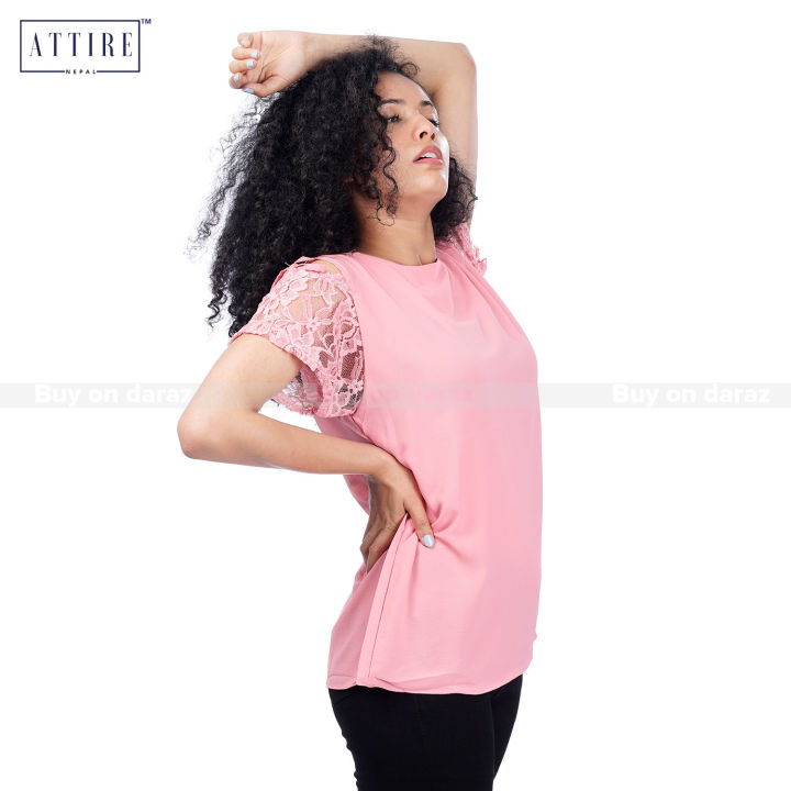 Attire%20Nepal%20Women'S%20Round%20Neck%20Solid%20Cold%20Shoulder%20Lace%20Sleeve%20Top%20-%20Image%204
