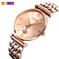 SKMEI 9198 Women Watch Simple Numeric Index Design Stainless Steel Chronograph Quartz - RoseGold. 