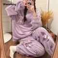 Wenefang Sanrio Hello Kitty Kuromi My Melody Pochacco Xmas Cartoon Plus Velvet Fashion Thickened Pajamas Creative Anime Movie Home Wear Set Gift. 
