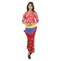 Red Floral Printed Sunuwar (Kirat) Dress Set For Women. 