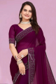 Fashionable Embellished Bollywood Georgette Saree in Purple for Modern Women With Unstitched Blouse. 