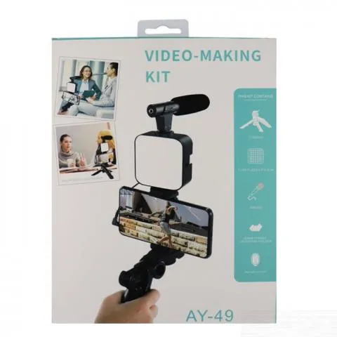 Video%20Vlogger%20Kits%20Microphone%20LED%20Fill%20Light%20Mini%20Tripod%20For%20Phone%20Vlog%20Video%20Recording%20Condenser%20AY-49%20-%20Image%202