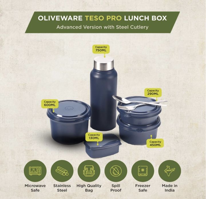 Oliveware%20Teso%20Pro%20Lunch%20Box%20With%20Three%20Stainless%20Steel%20Containers%20,Steel%20Spoon%20And%20%20Fork,%20Insulated%20Fabric%20Bag%20,Microwave%20Safe%20-%20Image%203